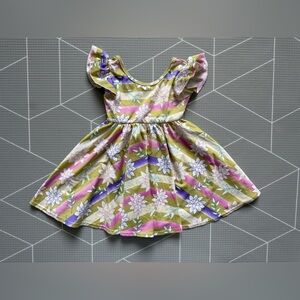 Floral Striped Dress with Ruffle Sleeves